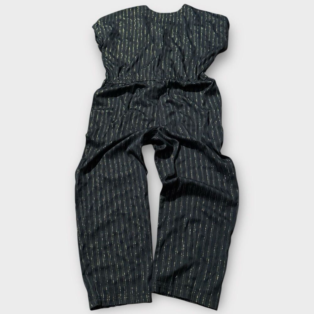 Free People Lurex Black Gold Metallic Stripe Jumpsuit Womens Large - No Belt - Picture 3 of 3